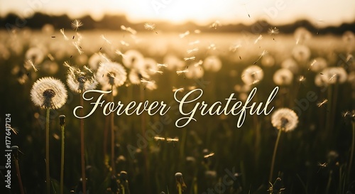 Express your gratitude with this serene image of dandelions in a field at sunset, conveying a sense of peace and appreciation for lifes beauty