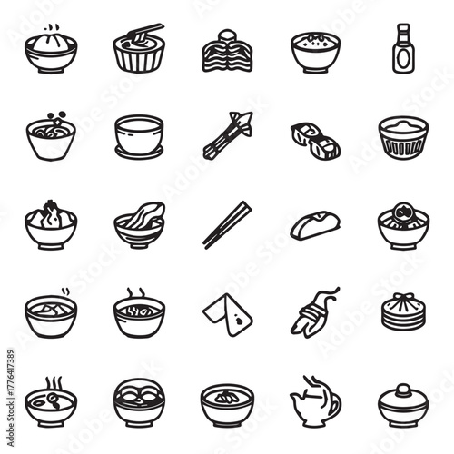Vector icon set featuring popular Chinese food items in flat modern style.