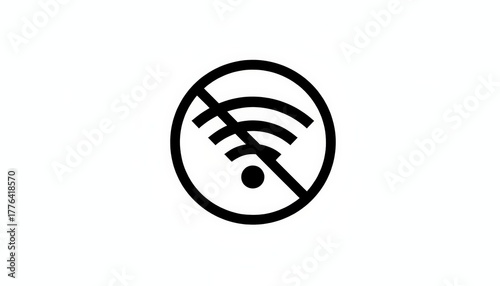 Wifi forbidden sign illustrating internet connection, signal, or network loss, symbolizing disconnection, technical issues, unavailability, or offline status for digital communication
