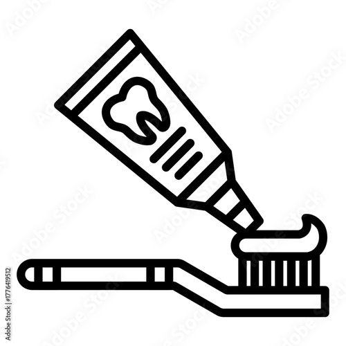 Tooth Paste on Brush Line Color Icon
