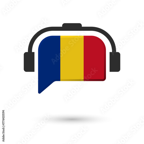 Romania Flag Speech Bubble Headphone Language Learning Icon