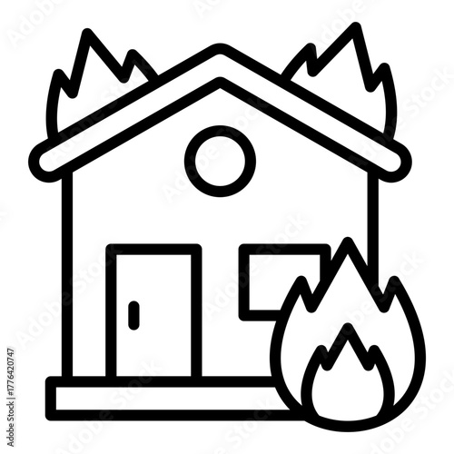 House Fire Line Color Icon