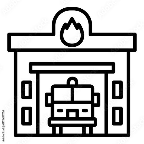 Firefighter Garage Line Color Icon