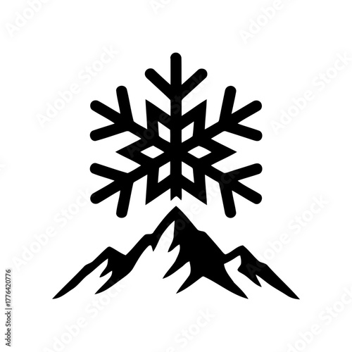 Vector art of snowflake above mountain peak for winter season