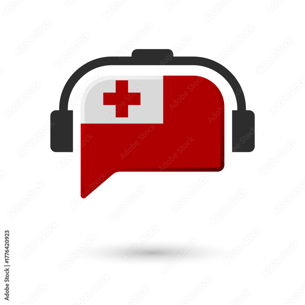 Obraz premium Tonga Flag Speech Bubble Headphone Language Learning Icon