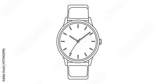 A clean and modern vector illustration of a wristwatch in flat design style. Features a simple round watch face with hour and minute hands.