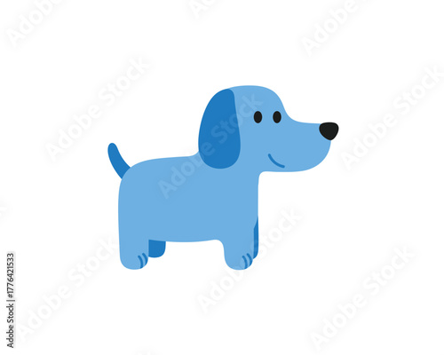 Cute cartoon blue dog standing with a wagging tail and floppy ears isolated on a white background simple illustration