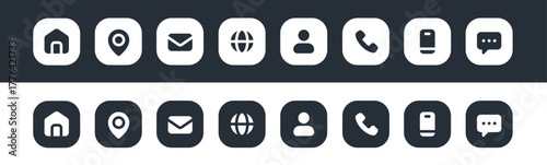 Contact Icons Set: Home, Phone, Mobile, Email, Address, Location, Website, Globe, – Vector Collection. Contact Us Vector icons.