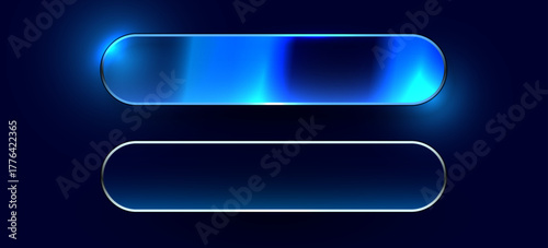 Neon Button frame, set blue color, black background. Vector