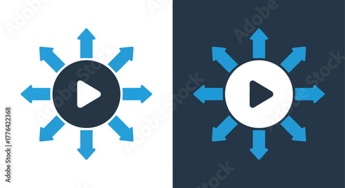 Video content widespread sharing - Vector icon symbol for website - Icon vector - Blue icon vector - Line and glyph solid icon and logo template