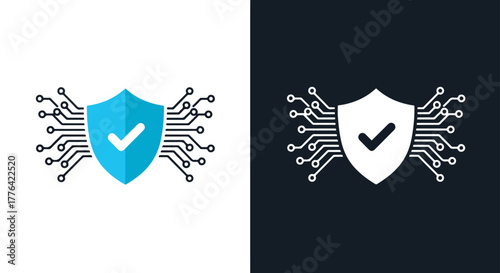 Digital cybersecurity shield icon - Vector icon symbol for website - Icon vector - Blue icon vector - Line and glyph solid icon and logo template