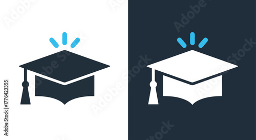 Graduation cap icon bright idea - Vector icon symbol for website - Icon vector - Blue icon vector - Line and glyph solid icon and logo template