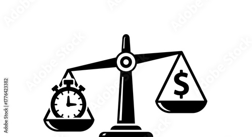 Balancing time and money on a scale, symbolizing financial decisions