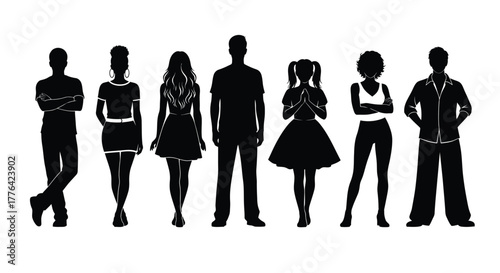 Silhouette people group diverse adults vector illustration design