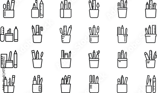 Education and School Line Icon Set – Modern Outline Vector Pack Featuring Online Learning, Science, Study Tools, Stationery, Achievement, and Classroom Elements for Teachers and Students