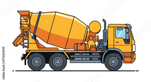 Illustration of a yellow cement mixer truck, construction vehicle