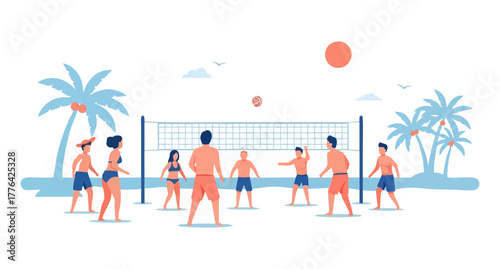 Beach Volleyball Game Summer Fun and Leisure Activity in a Tropical Paradise