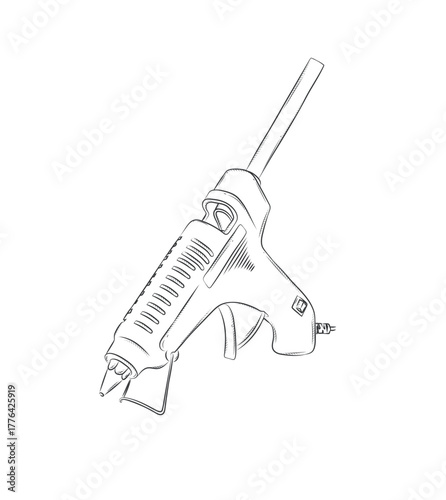 Glue gun illustration drawing in graphic style on white background