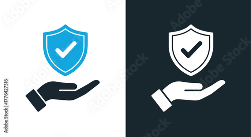 Secure shield in hand icon set - Vector icon symbol for website - Icon vector - Blue icon vector - Line and glyph solid icon and logo template