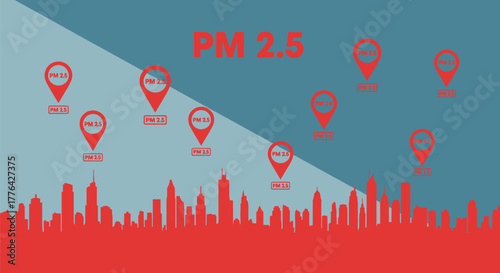 Pm 2.5 air quality index pollution levels in urban city skyline