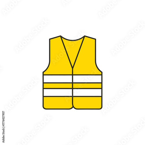 Yellow safety vest with reflective stripes protects workers on construction sites and roads, ensuring visibility and preventing accidents, conveying security and caution.