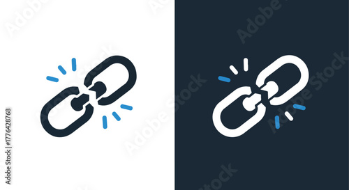 Broken link chain error symbol - Vector icon symbol for website - Icon vector - Blue icon vector - Line and glyph solid icon and logo template