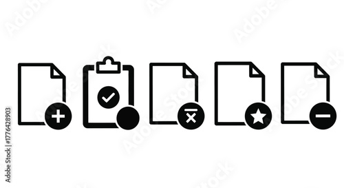 File document checklist add remove star vector icon set graphic