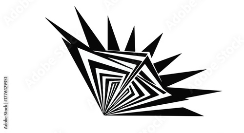 Abstract geometric illusion of radiating shapes and optical art