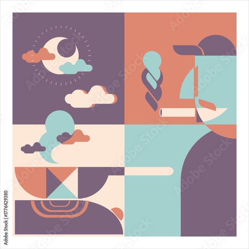 Illustration of the cooking process. A cook is seen cooking.