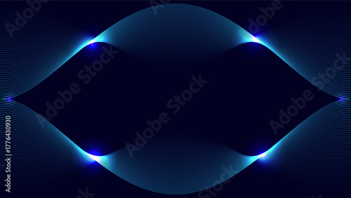 Abstract glowing blue wave lines forming a symmetrical futuristic pattern on a dark background