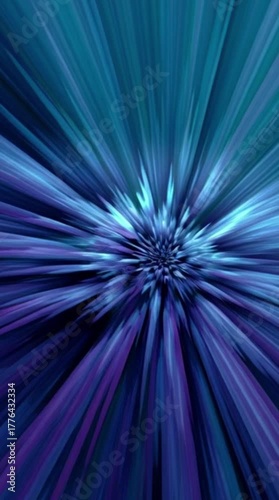 An abstract digital art piece showcasing a vibrant burst of blue and purple hues creating a dynamic, energetic visual effect with radial lines.
