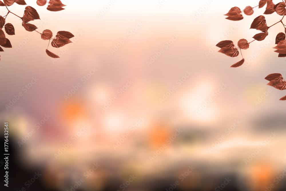 Obraz premium Frame of brown leaves with blurred background. Copy space. Autumn season background