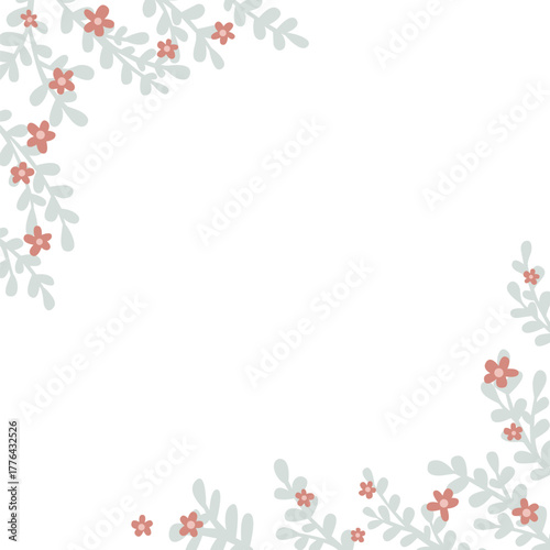 Green mint brush of leaves and vintage wild flower frame illustration for decoration on Christmas holiday and rustic nature.