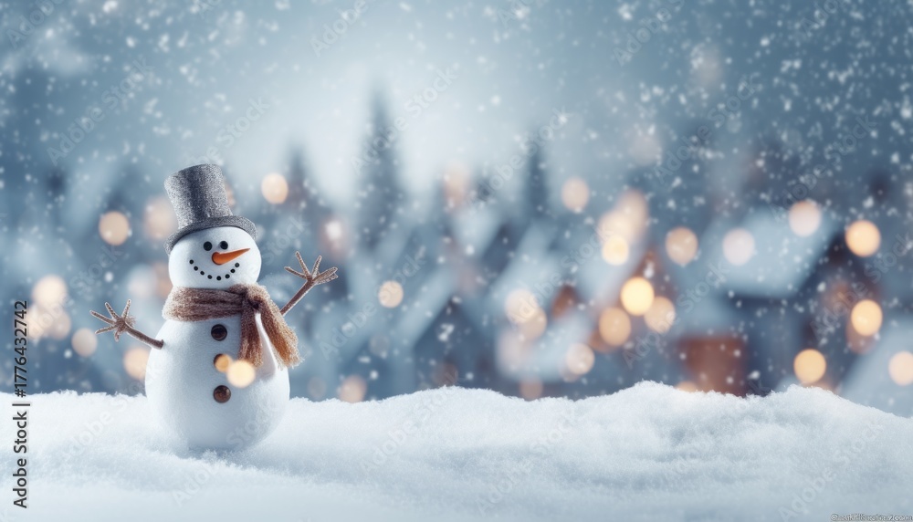 Obraz premium Christmas winter background with snow and blurred bokeh.Merry christmas and happy new year greeting card with copy-space.