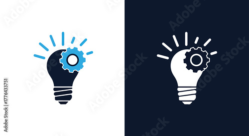 Innovation lightbulb gear icon - Vector icon symbol for website - Icon vector - Blue icon vector - Line and glyph solid icon and logo template