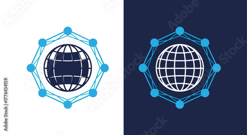 Global data network technology - Vector icon symbol for website - Icon vector - Blue icon vector - Line and glyph solid icon and logo template