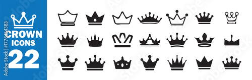 Elegant Crown Vector Set, Royalty and Leadership Symbols