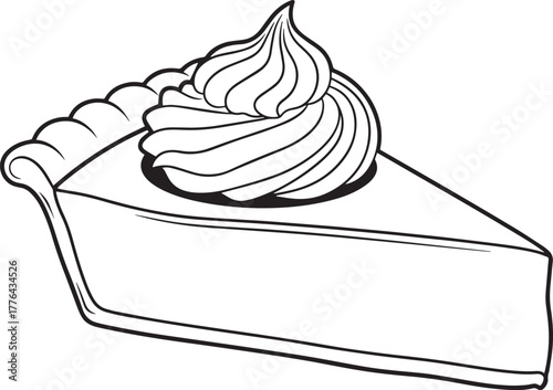 A slice of pie with whipped cream on top, vector illustration