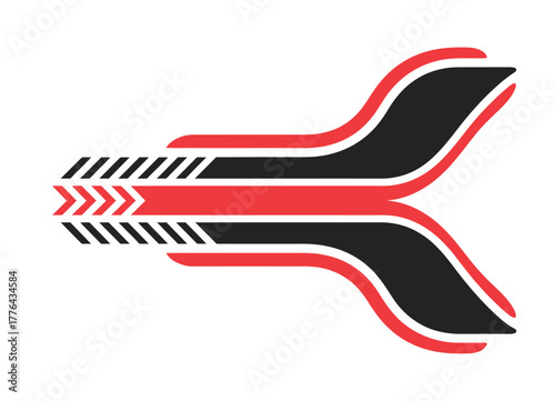 Racing Stripe Abstract Arrow,  Thin red and black line design ideal for car wraps, motorcycles, boats, and high-speed sport styling vector Illustration