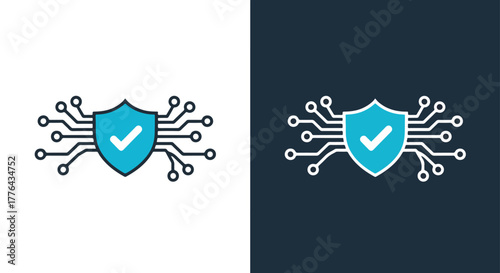 Digital security shield circuit - Vector icon symbol for website - Icon vector - Blue icon vector - Line and glyph solid icon and logo template