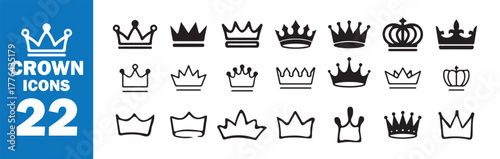 Flat Crown Icon Set, Elegant Royal Design Elements