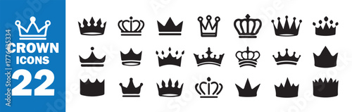 Crown Icon Set Collection, Royal Symbol Silhouette Design