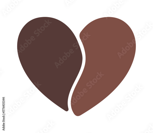 "Coffee bean heart logo design, two tone brown minimal vector, love and unity concept"