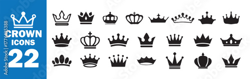 Black Crown Vector Icons Pack, Royal King and Queen Emblems