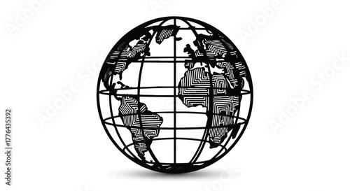 Stylized globe with grid lines, representing global connection and exploration