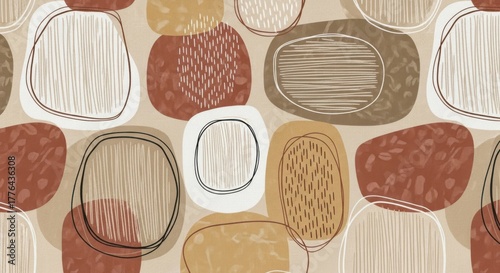 Abstract seamless pattern with organic rounded shapes in earthy colors
