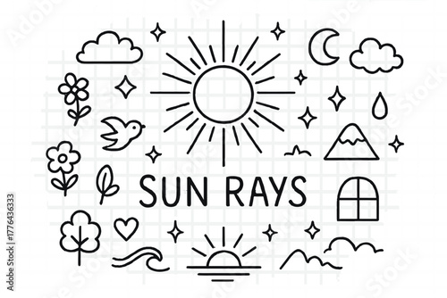 Sun Rays Doodle. Sun Rays. Hand-drawn doodle illustration of Sun Rays. In the middle, one slightly larger