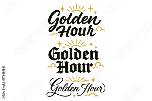 Golden Hour Calligraphy. Golden Hour. Create a calligraphy lettering illustration of the phrase: Golden Hour.