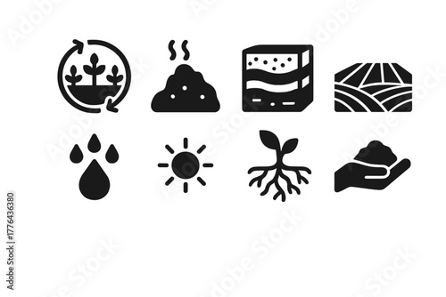 Regenerative Agriculture Icons. Regenerative Agriculture. Filled icon set of Regenerative Agriculture: crop