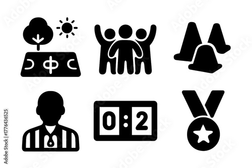 Community Sports Icons. Community Sports. Filled icon set of Community Sports: park field, cheering crowd,